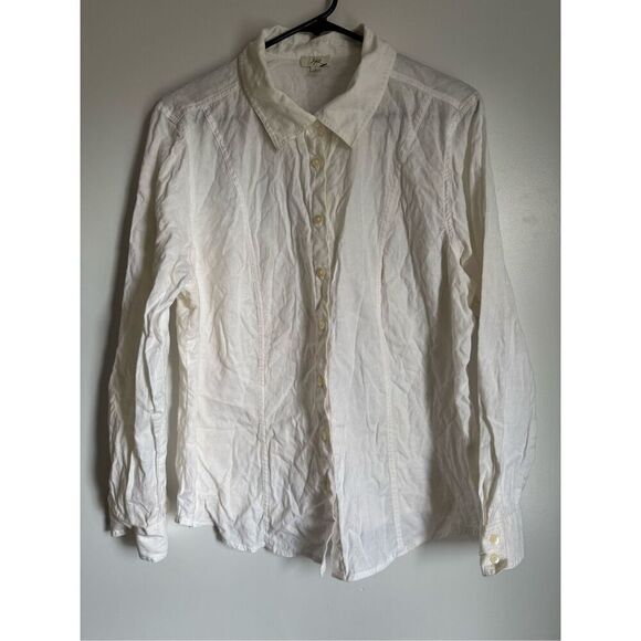 J Jill women’s 100% cotton white button front collared blouse sz L preppy career - Picture 2 of 6